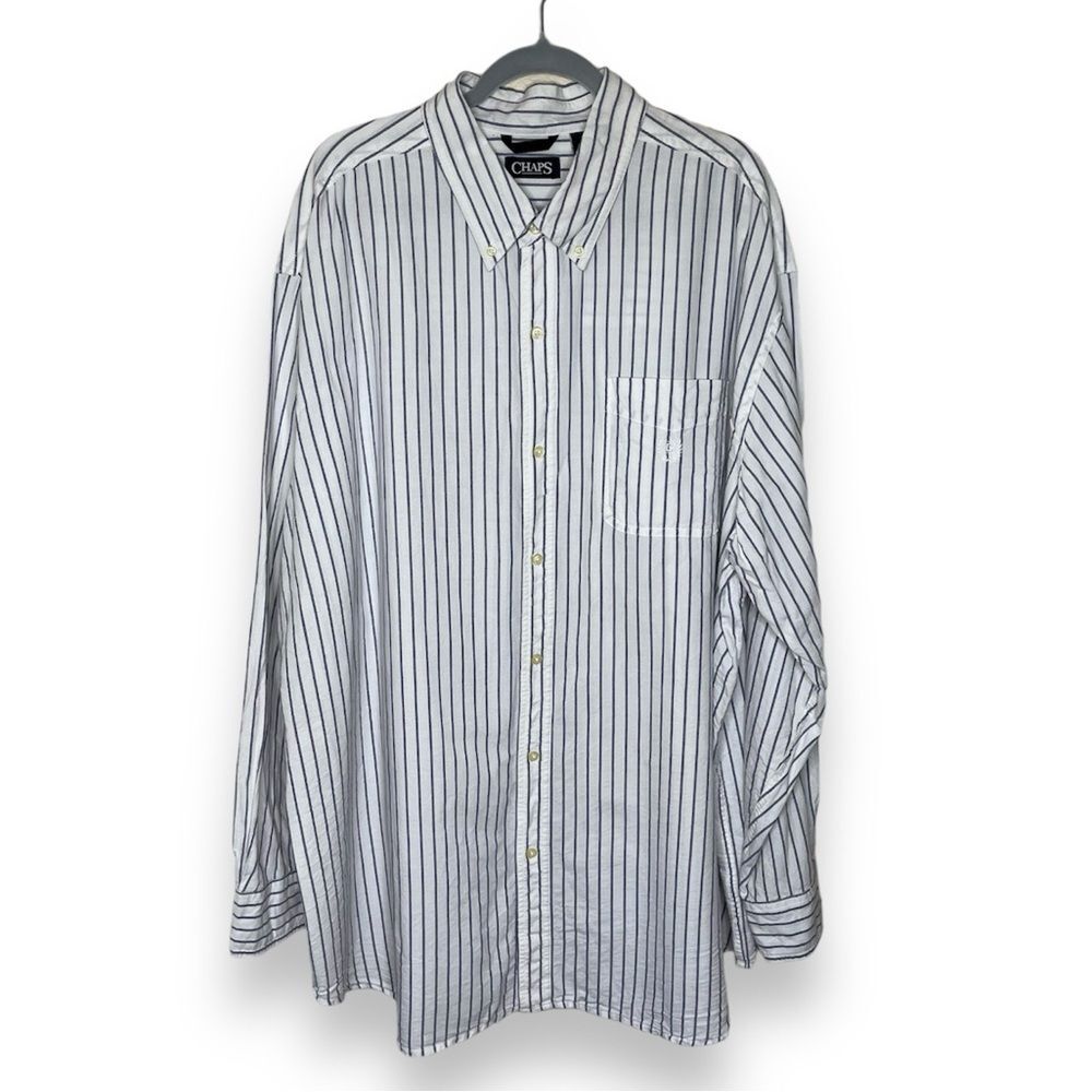 Chaps Classic Oxford Blue White Stripe Long Sleeve Button Down Shirt Men 3XB